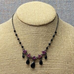 1928 Collection Gothic Black Crystal Dangle Necklace Witchycore Dark Romance